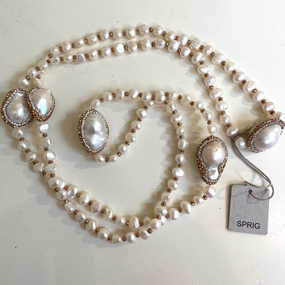 Sprig NWOT Freshwater Pearl Long Necklace and Bracelet w/ crystals and beads🤩 - Picture 3 of 11
